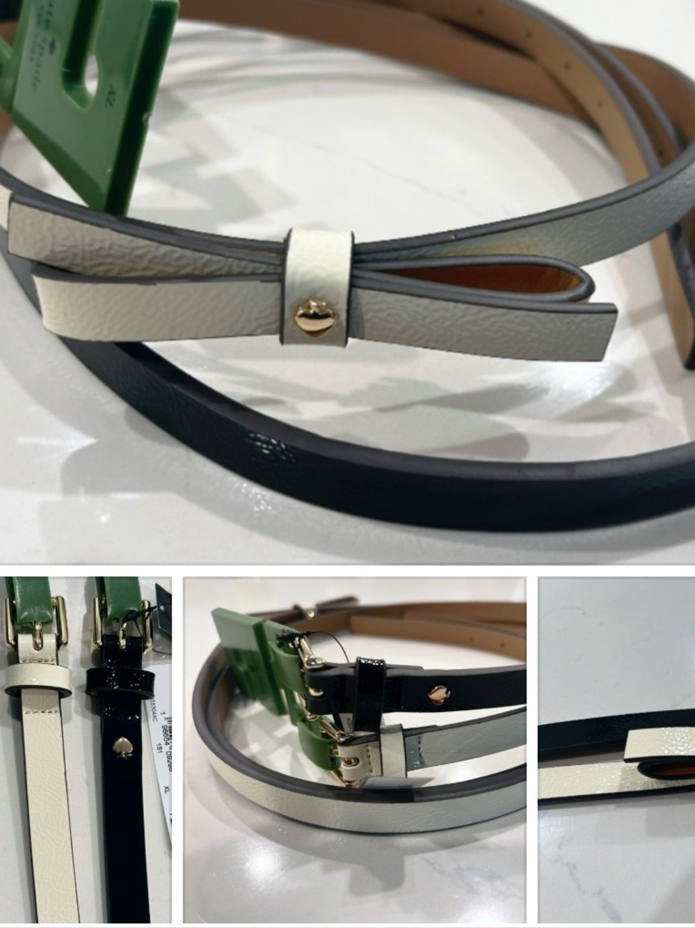 Kate Spade 2 pairs of Womens Slim Patent Leather Belt in Black and Cream~ NWT